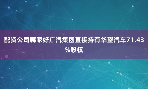配资公司哪家好广汽集团直接持有华望汽车71.43%股权